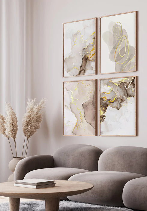 Conjunto de 4 Pósters Pintura Beige y Marrón de Oro Real 50x70cm